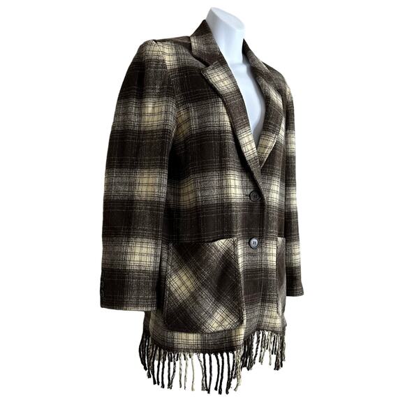 Karen Kane Wool Blend Made in USA Plaid Fringe Jacket Size XS - Picture 3 of 6